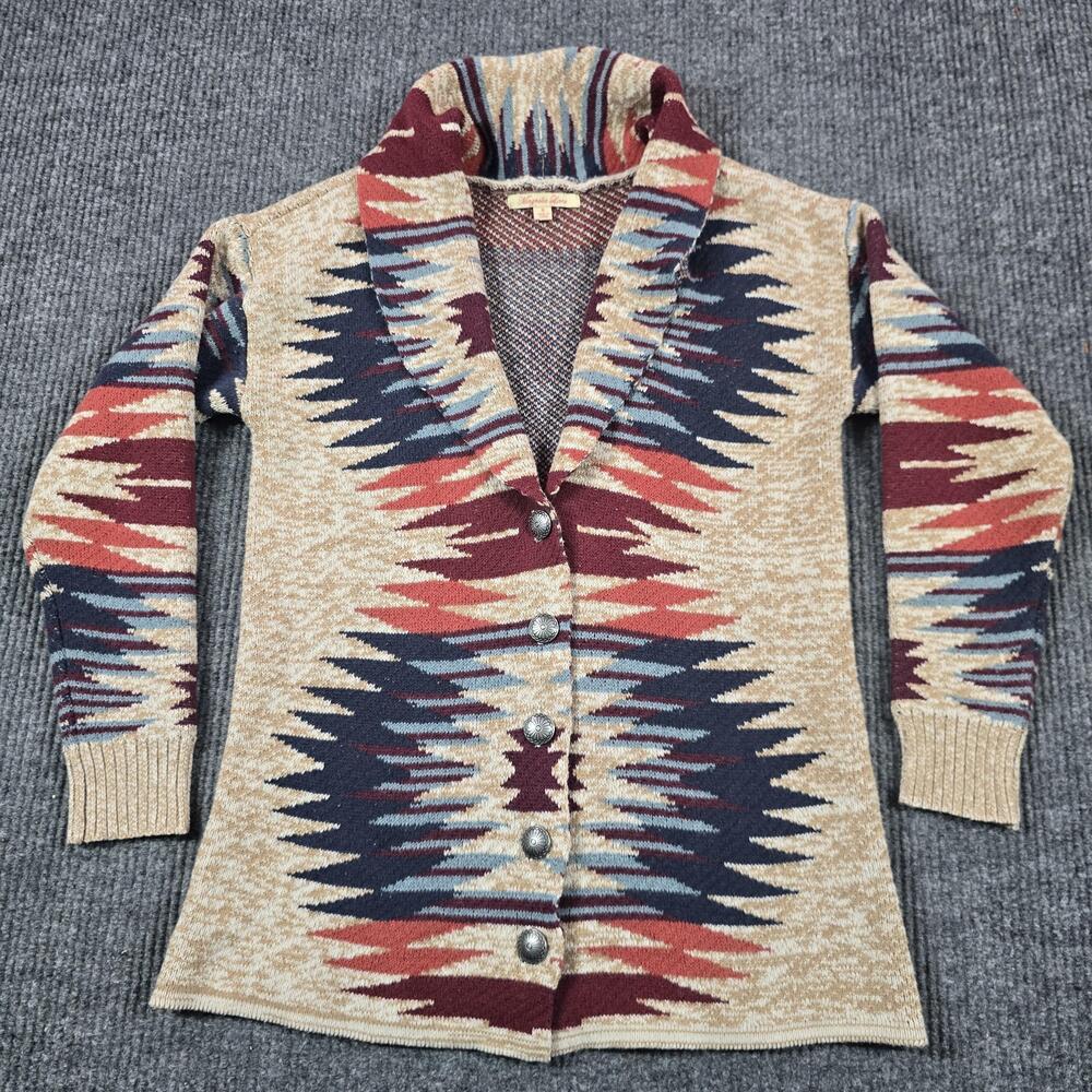 Magnolia Lane Cardigan Sweater Womens Small Beige Geometric Collared Button
